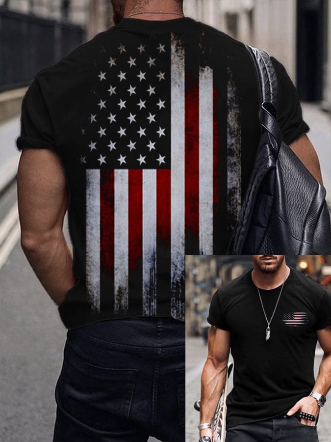 Men's Casual Vintage Flag Print Short Sleeve T-Shirt