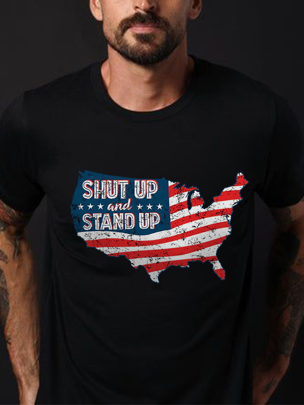Shut Up And Stand Up Independence Day Print Men's T-shirt