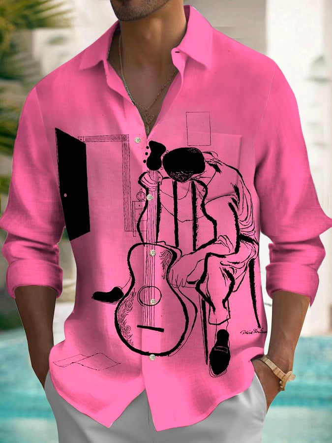 Men's Musical Long Sleeve Pocket Shirt