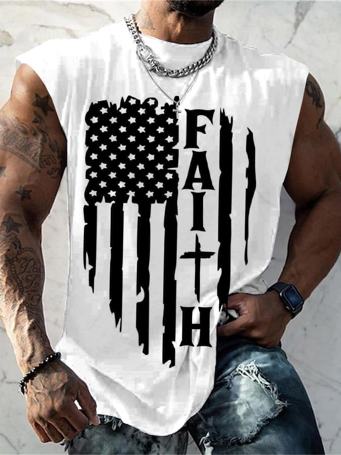 Men's Faith American Flag Print Casual Tank Top