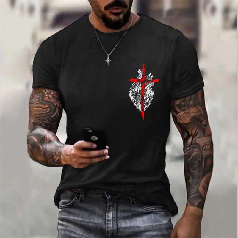 Heart Cross Printed Men's T-shirt