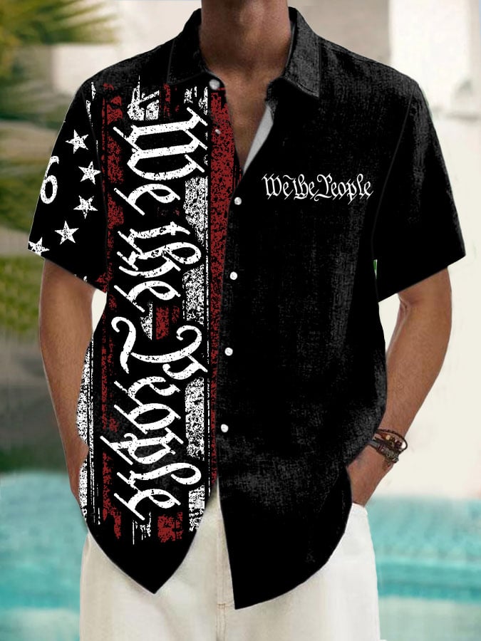 Men's Vintage Flag We The People Print Casual Shirt