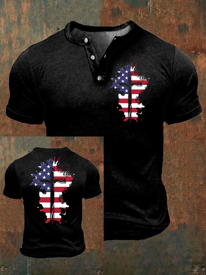 Men'S Jesus Cross Floral Flag T-Shirt