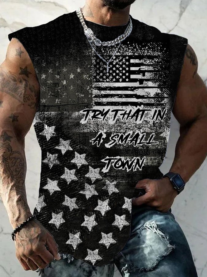 Men's American Flag Try That In A Small Town Print Tank Top