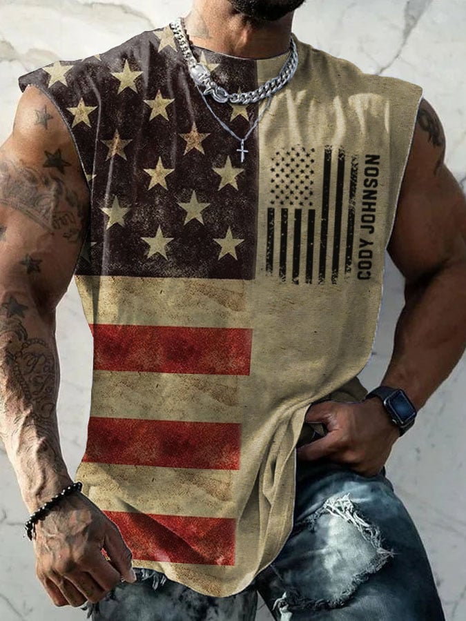 Men's Cody Johnson American Flag Printed Casual Tank Top