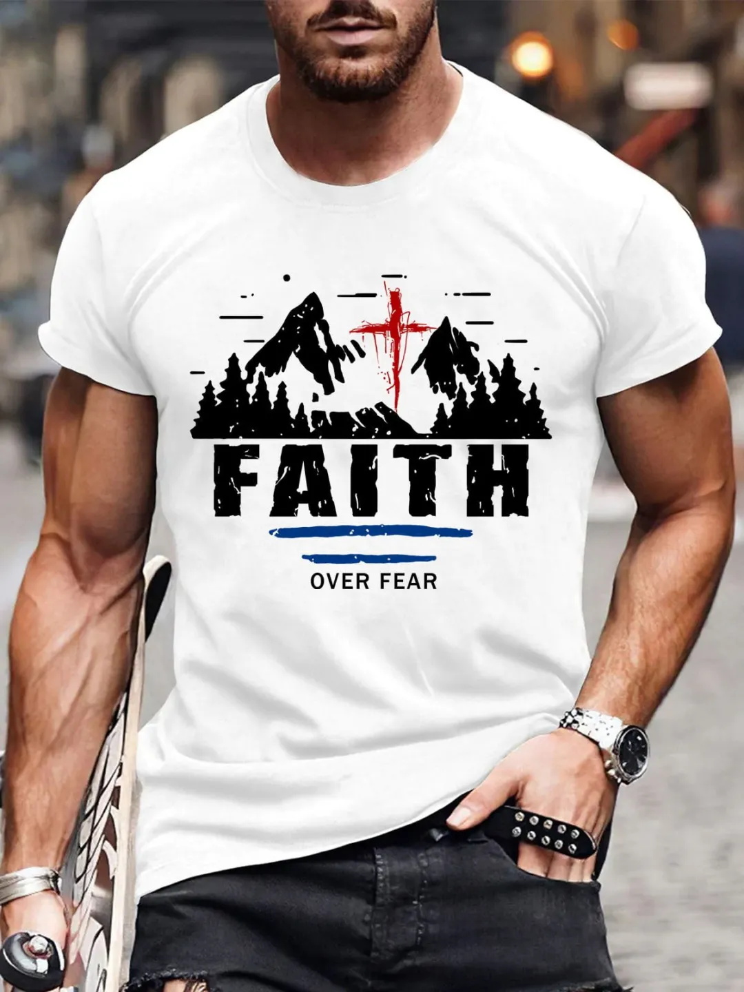 Faith Over Fear Print Men's T-shirt
