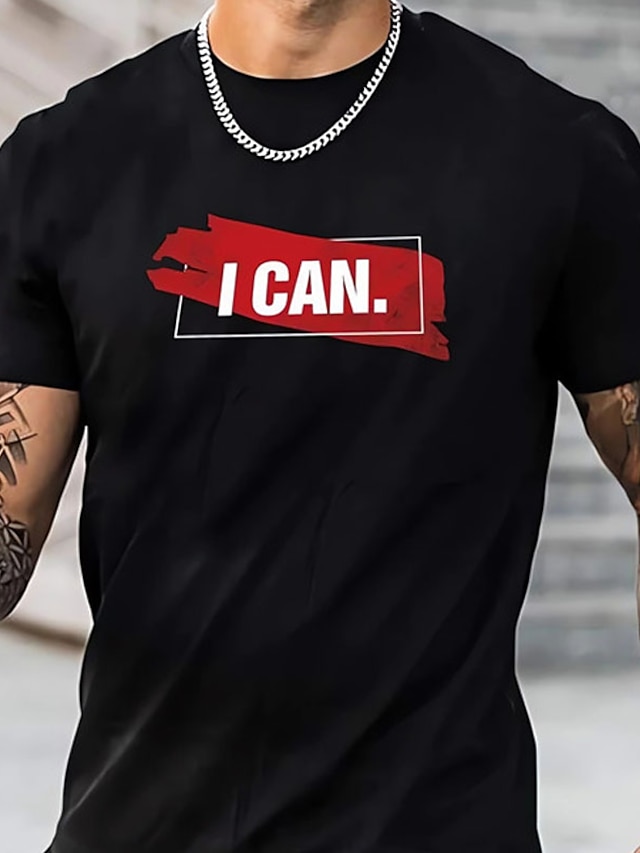 I Can Black Round Neck Print Men's T-shirt