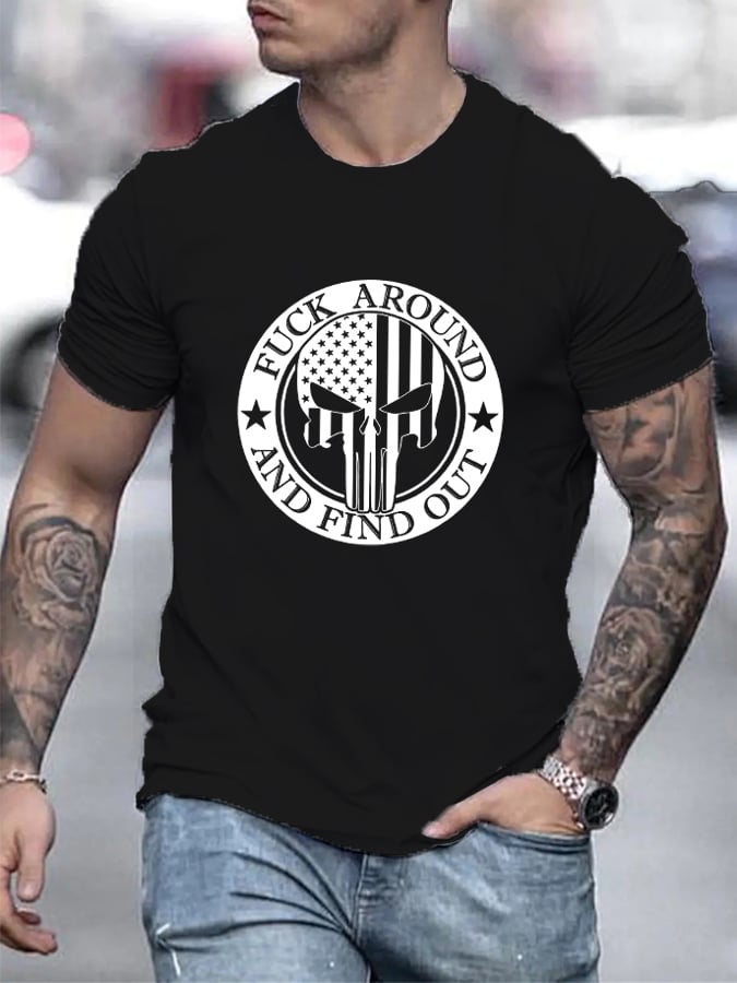 Men's Punisher Flag Around And Find Out' Print T-shirt