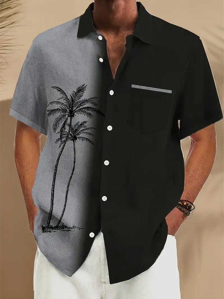 Men's Resort Style Palm Tree Flag Print Shirt