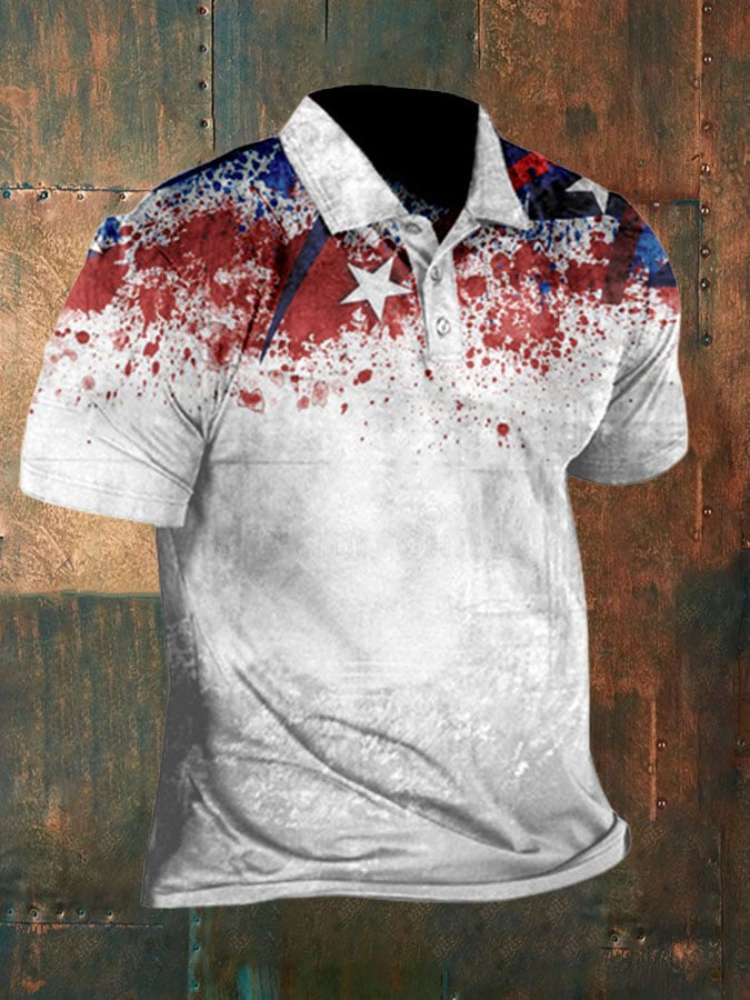 Men's Vintage Flag Print Polo Shirt
