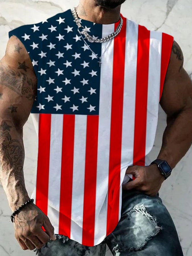 Men'S American Flags Print Tank Top
