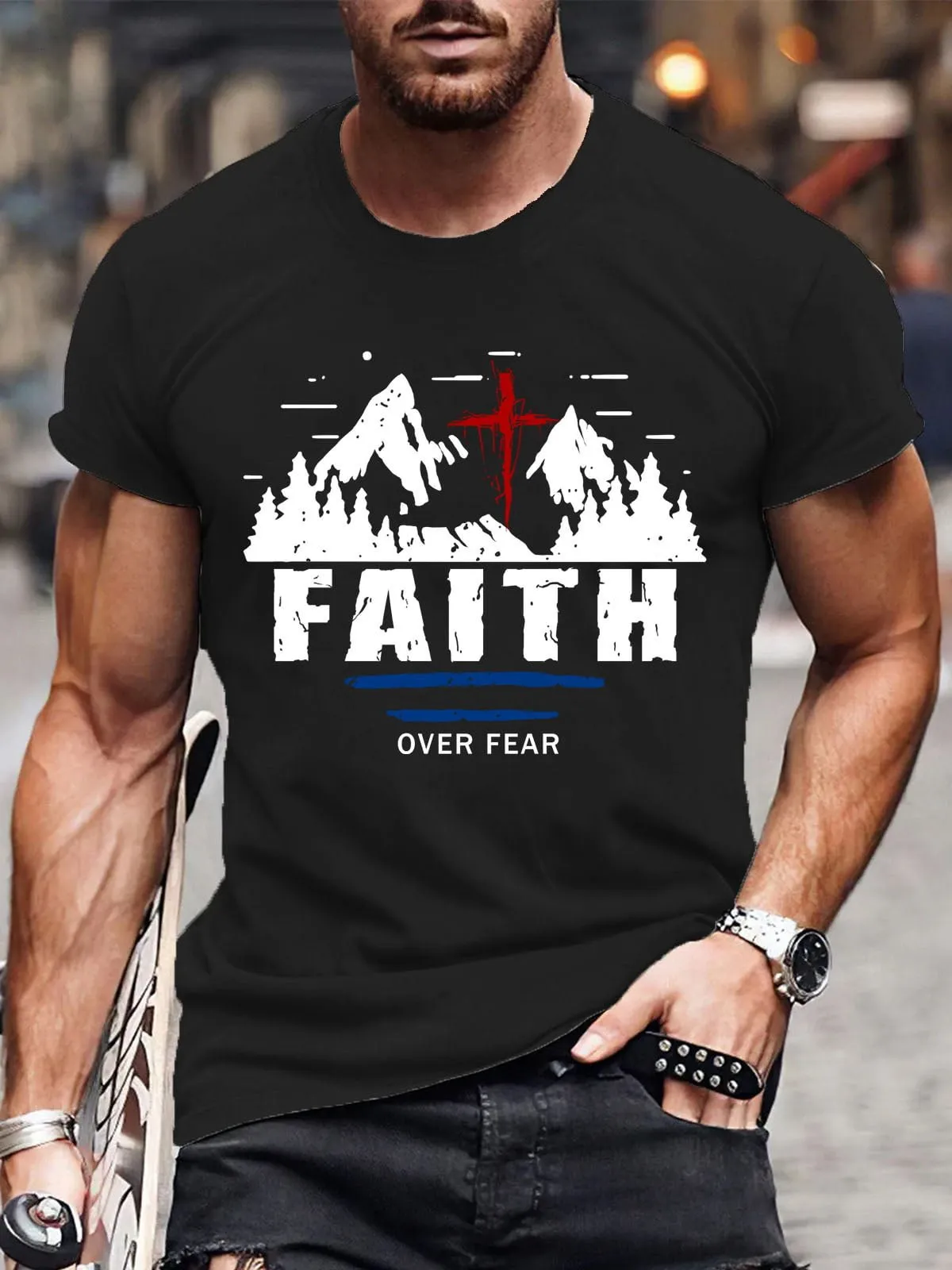 Faith over Fear & Cross Men's T-Shirts
