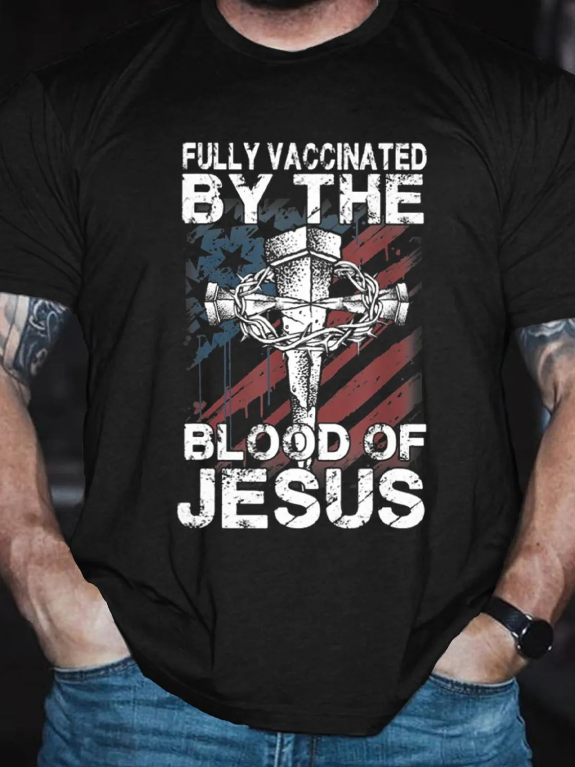 Fully Vaccinated By The Blood Of Jesus Printed Men's T-shirt