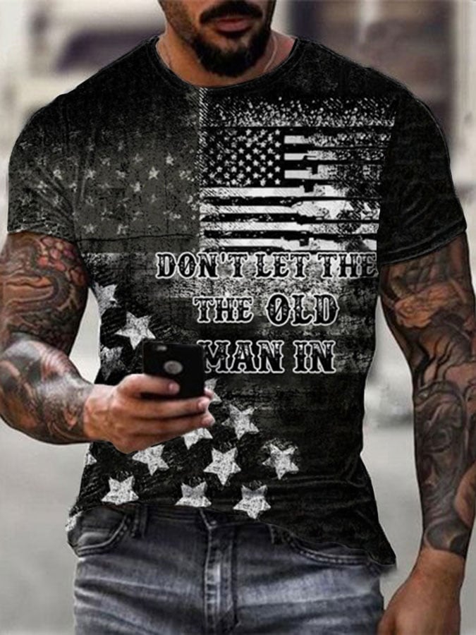 Men's American Flag Don't Let The Old Man In Print T-Shirt