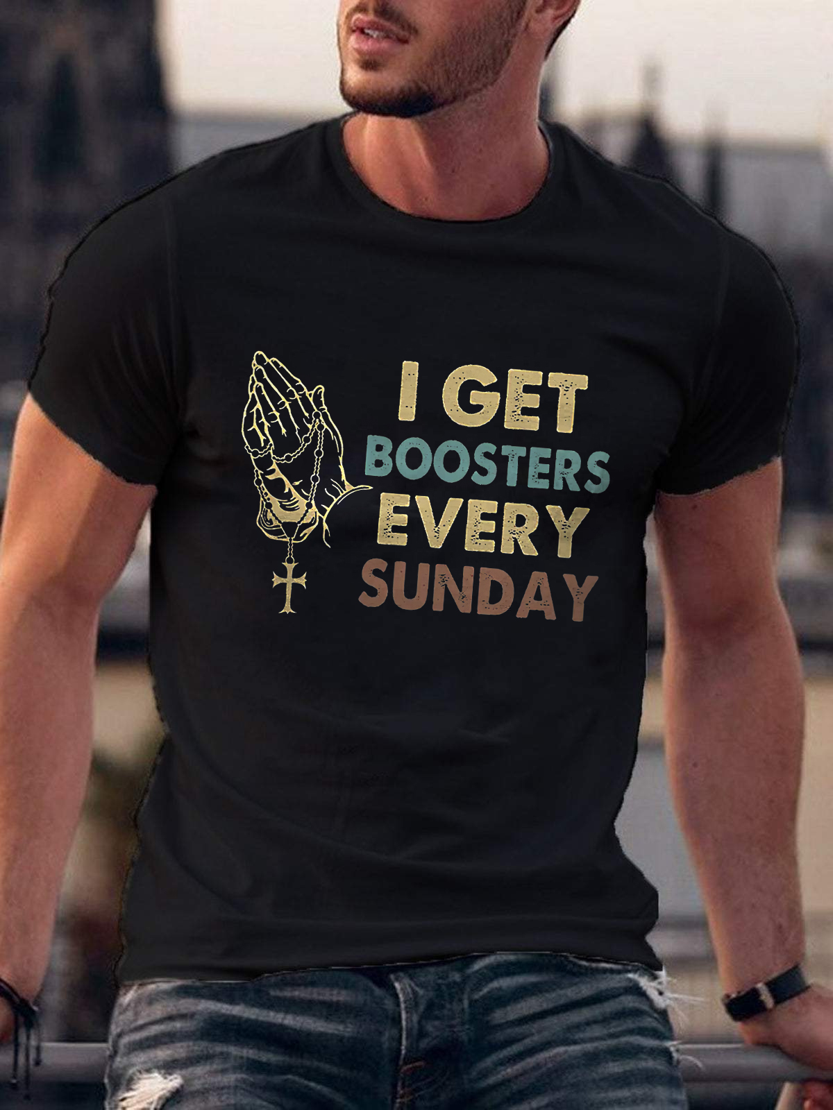 I Get Boosters Every Sunday Crew Neck T-Shirt