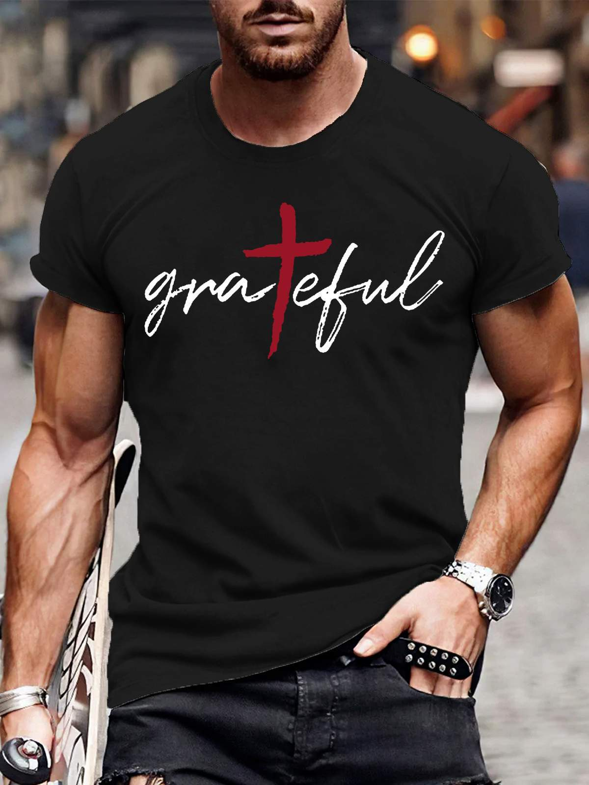Grateful Letter Printed Men's T-shirt