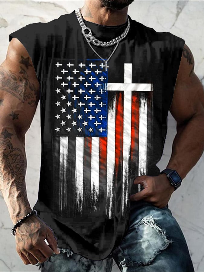 Men's Faith American Flag Print Casual Tank Top