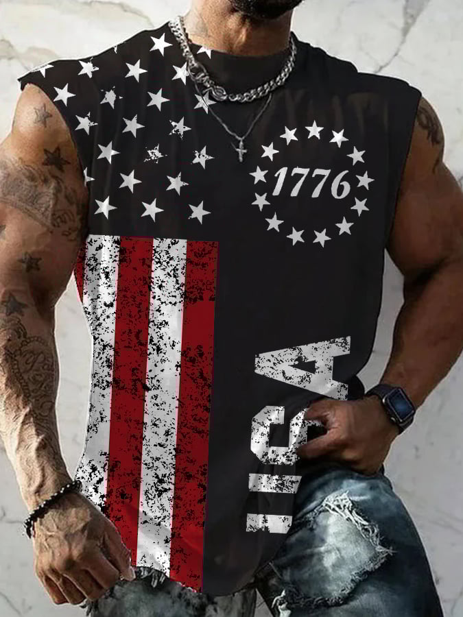 Men's 1776 Flag Print Casual Vest