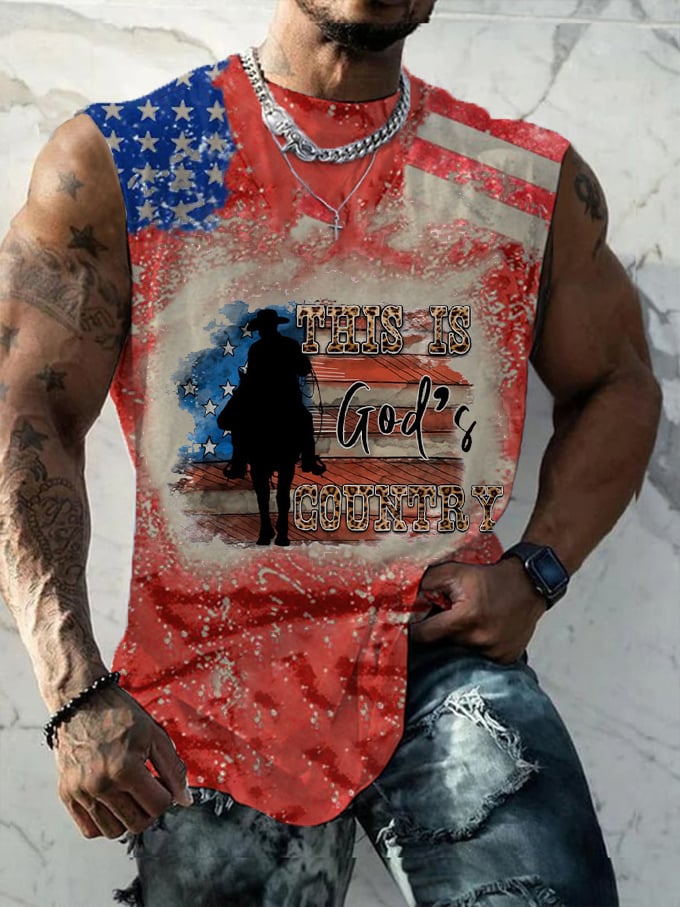 Men's Country Western This Is God's Country Flag Printed Tank Top