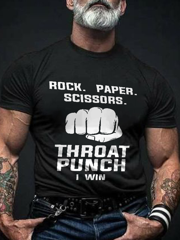Rock Paper Scissors Throat Punch I Win Print Men's T-shirt