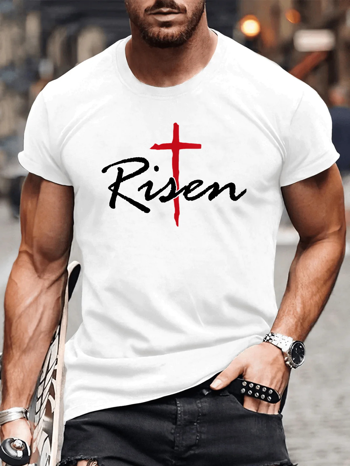 Risen Cross Printed Men's T-shirt