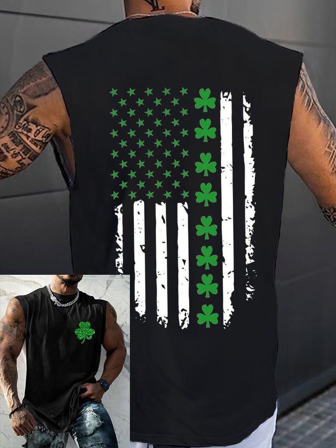 Men's St. Patrick's Day Flag Shamrock Print Casual Tank Top