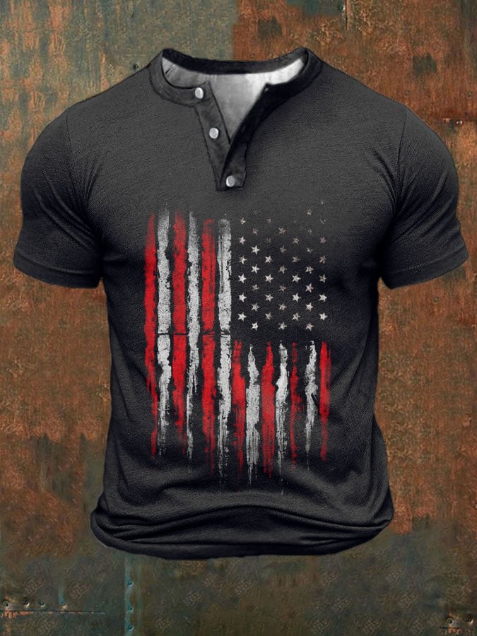 Men's Printed Button Neck Short Sleeve T-Shirt