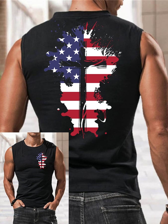 Men'S Jesus Cross Floral Flag Print Tank Top