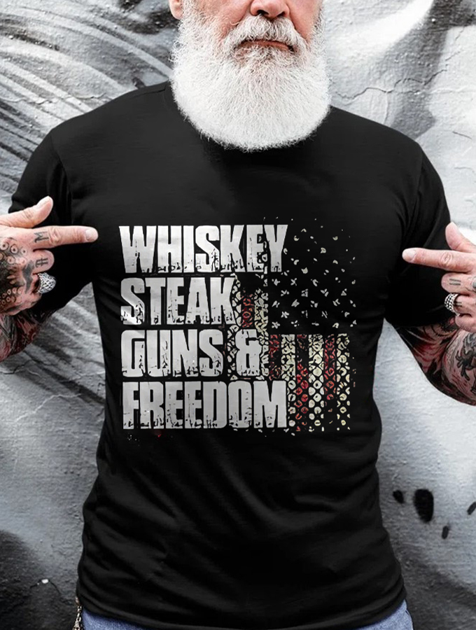 Whiskey Steak Guns & Freedom Printed Men's T-shirt