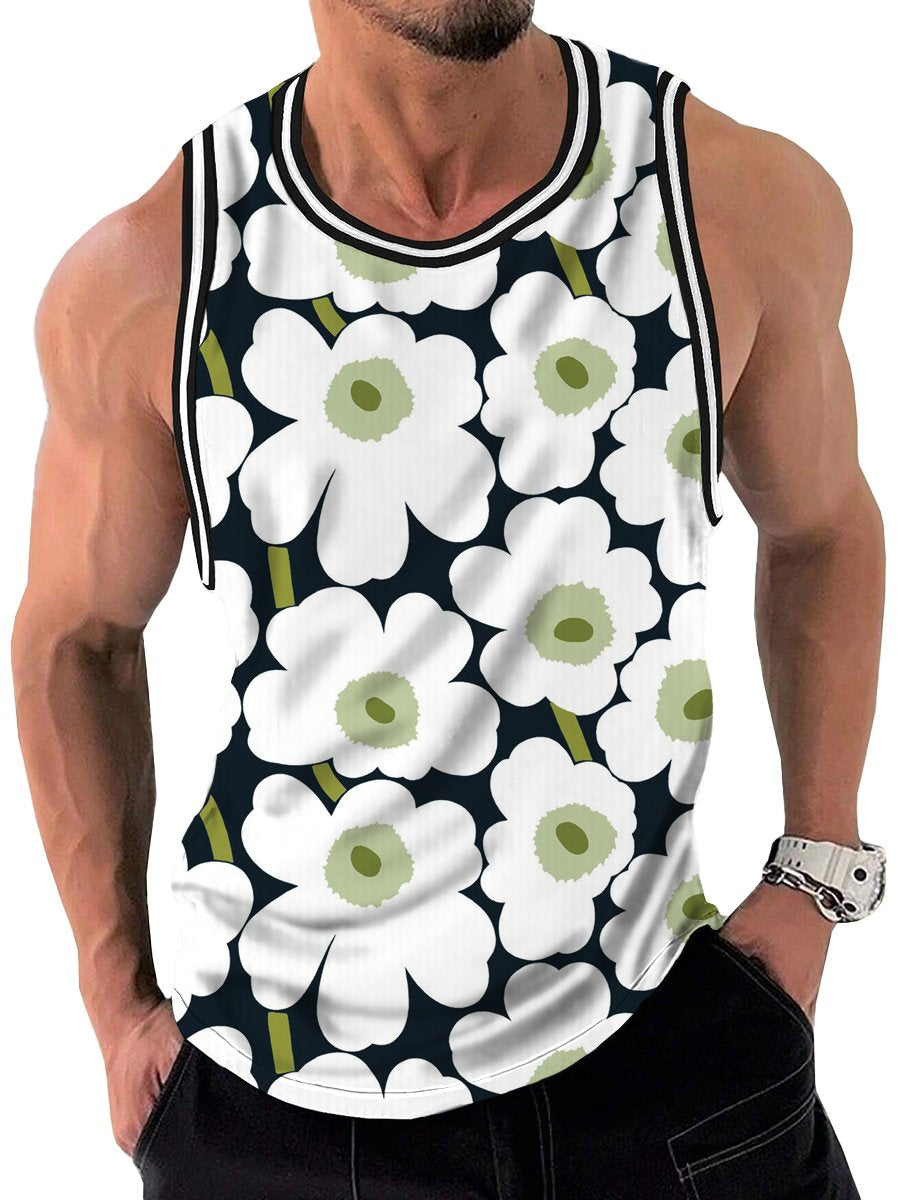 Casual Flowers Print Crew Neck Tank Top