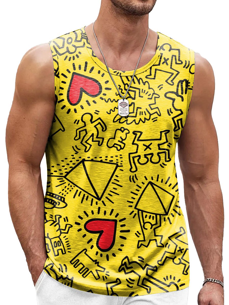 Men's Cartoon Fun LGBT Printed Casual Round Neck Tank Top