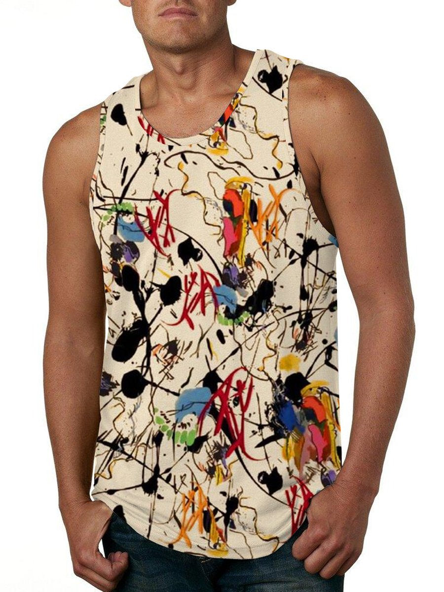 Abstract Artistic Graffiti Print Crewneck Tank Top