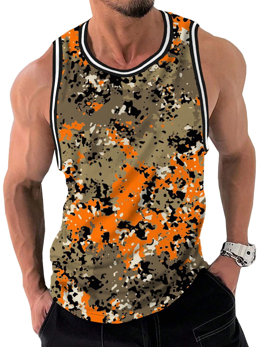 Retro Dot Camouflage Print Crew Neck Tank Top
