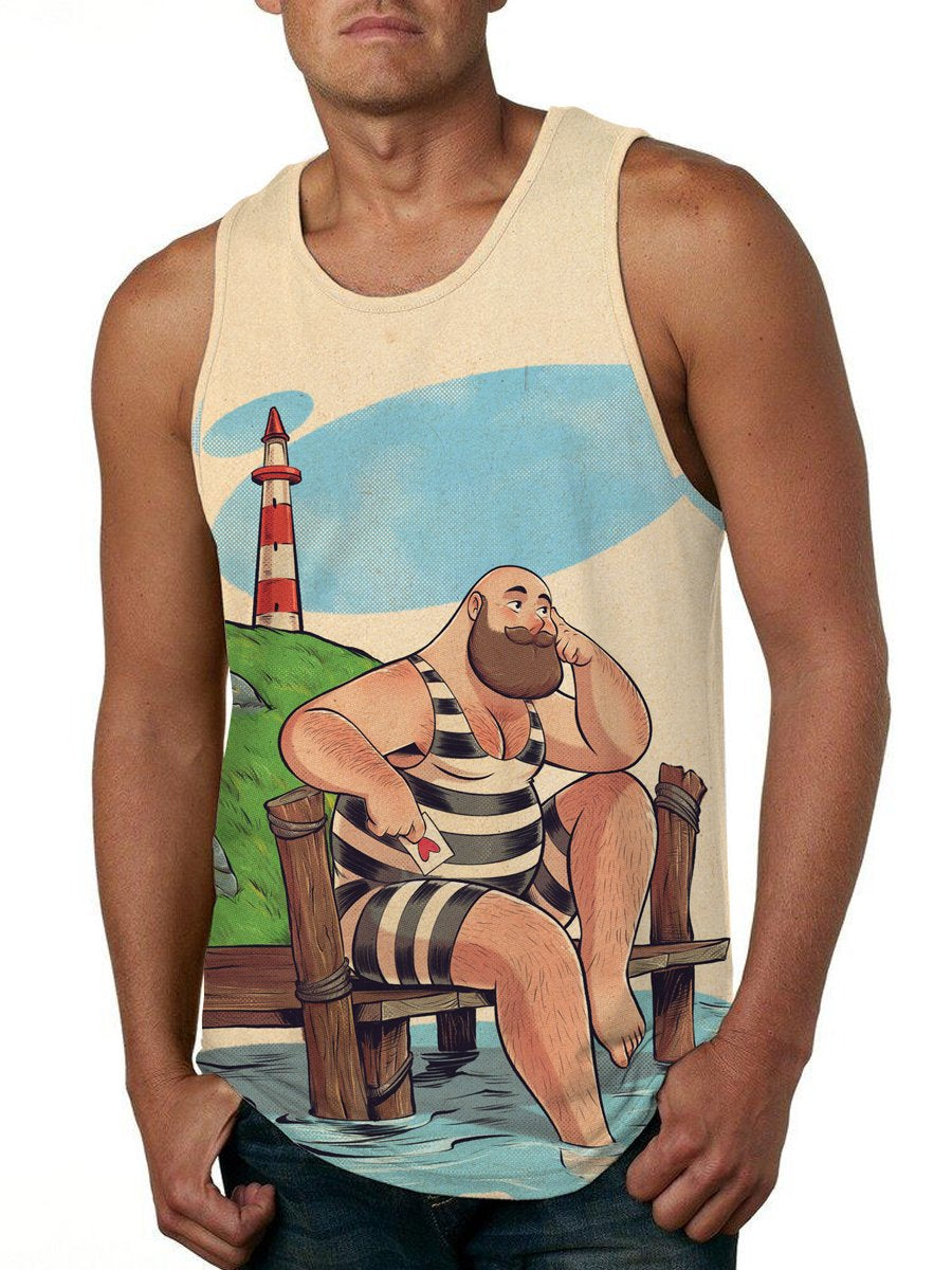 A Man Thinking On The Beach In Hawaii Print Tank Top