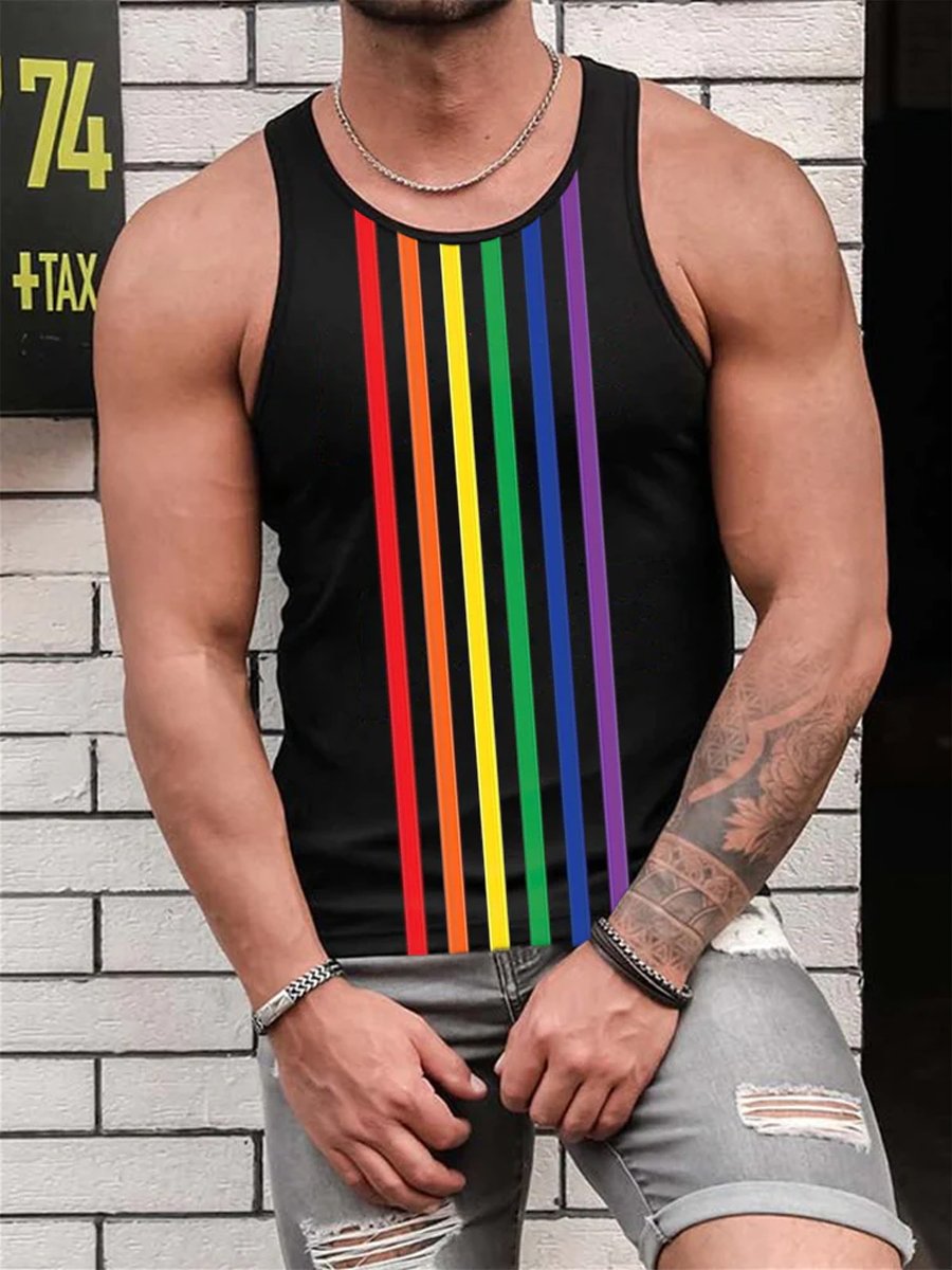 Rainbow Stripe Graphic Comfy Tank Top