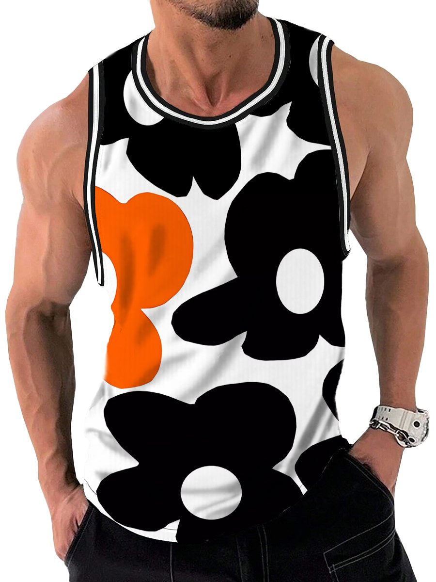 Contrast Flower Print Crew Neck Tank Top