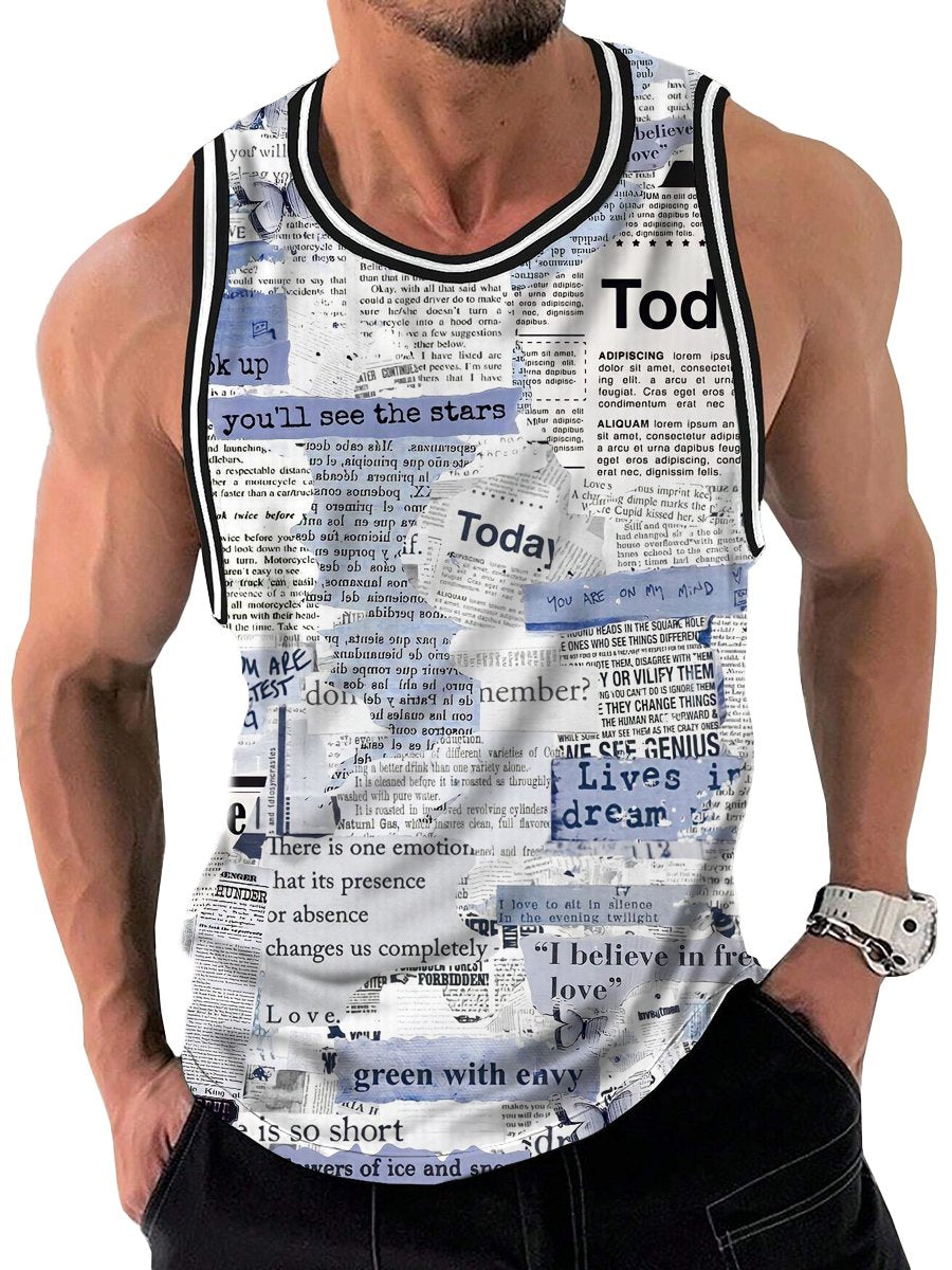 Vintage Poster Print Crew Neck Tank Top