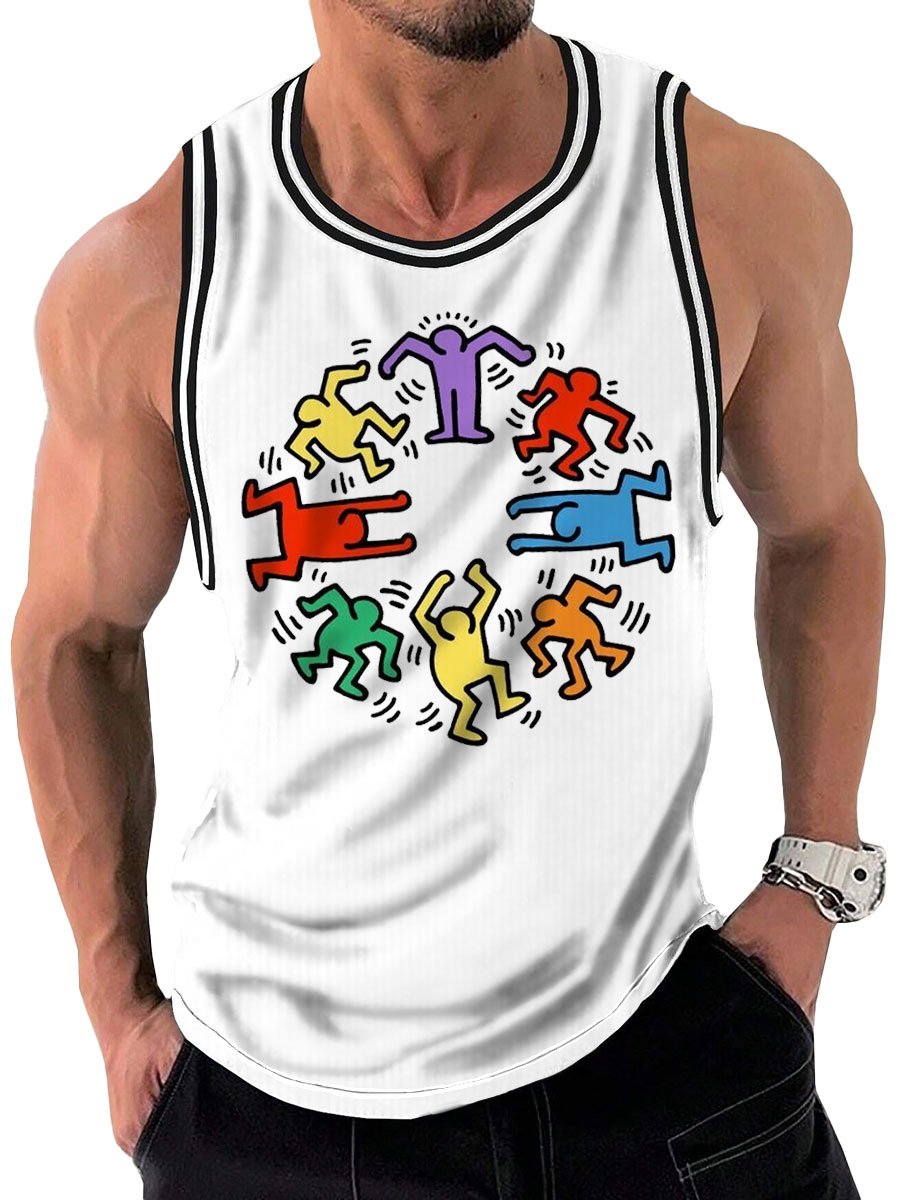 Men's Colorful Cartoon LGBT Print Casual Round Neck Tank Top