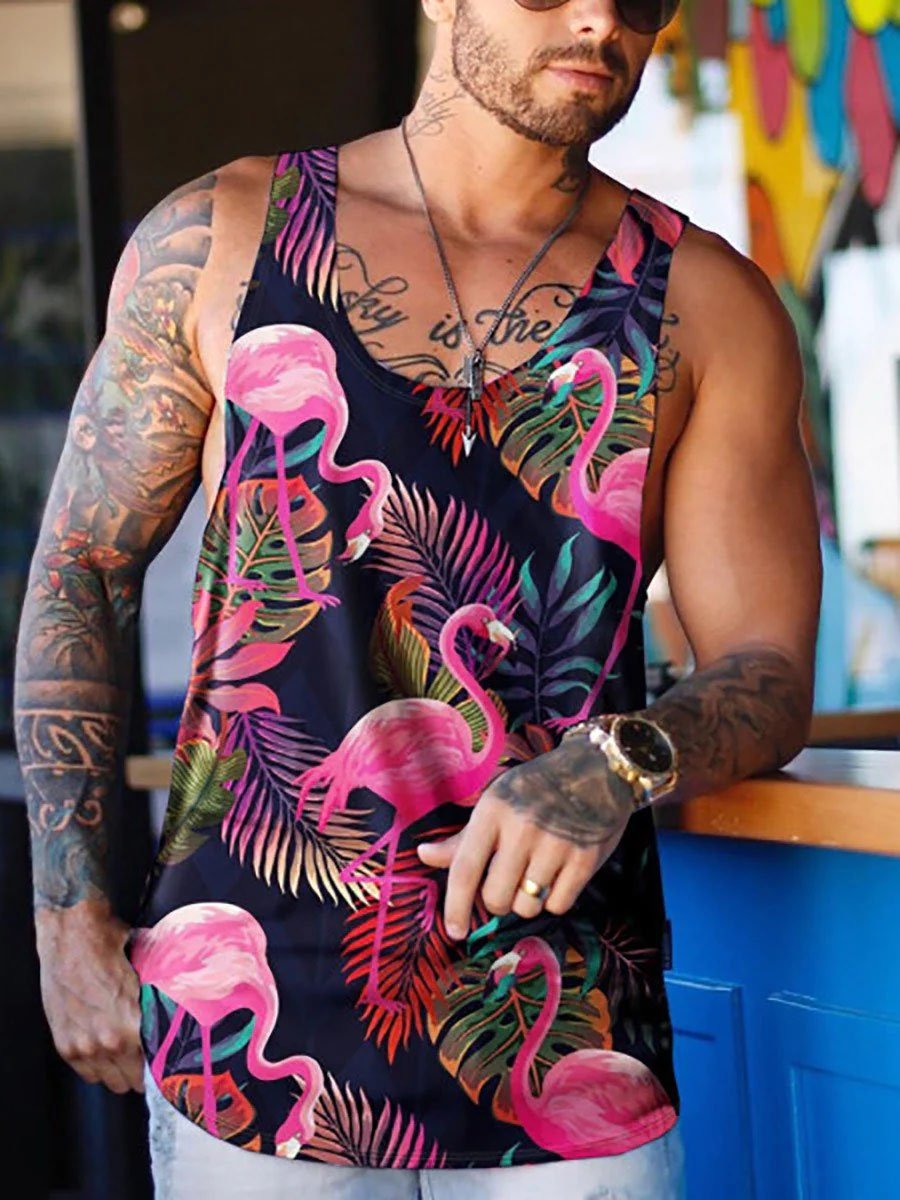 Men's Casual Flamingo Beach Print Tank Top