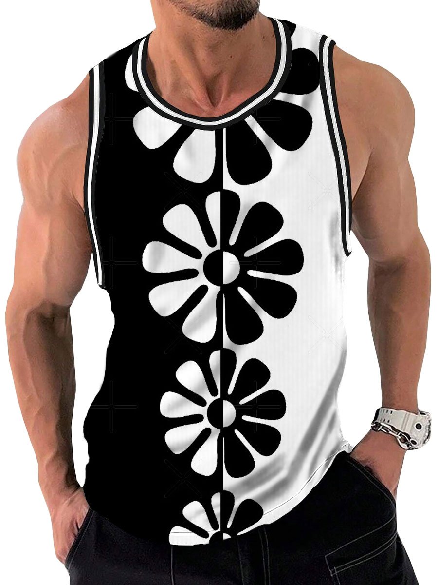 Men's Contrast Color Floral Print Casual Loose Tank Top
