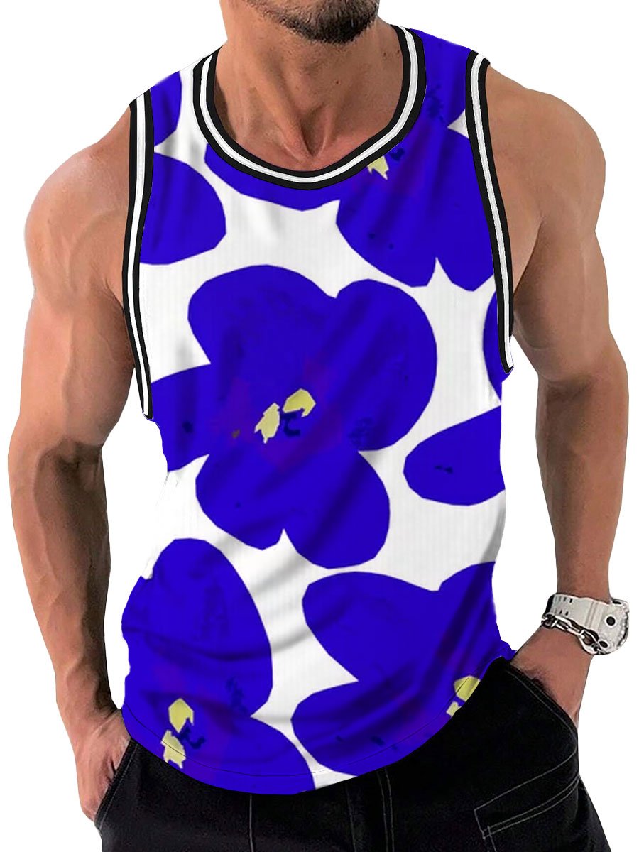 Men's Floral Print Casual Crew Neck Tank Top