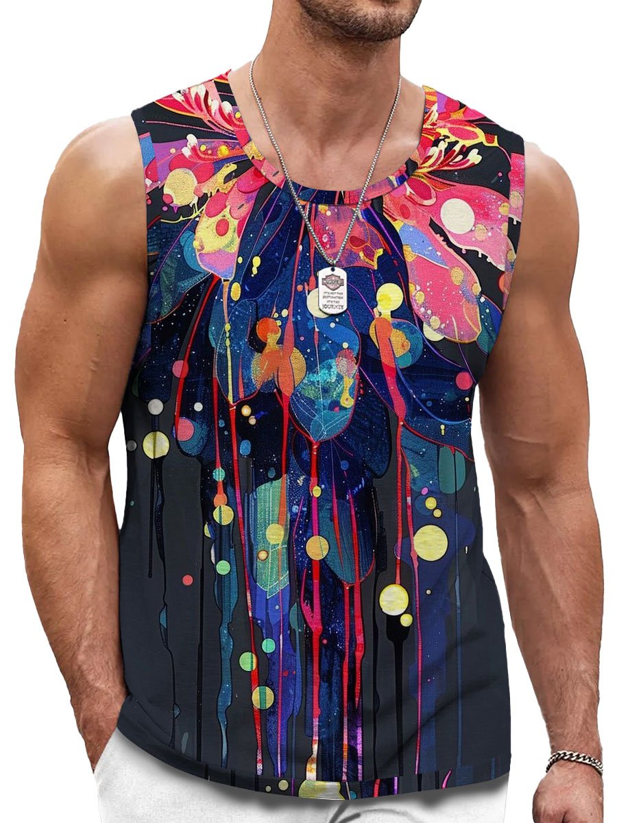 Art Inkjet Printing Casual Round Neck Tank Top