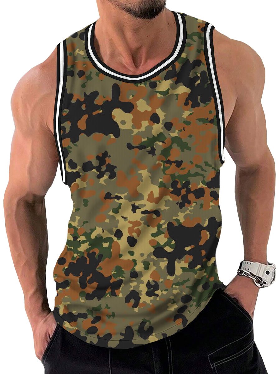 Men's Camouflage Printed Striped Webbing Casual Loose Tank Top