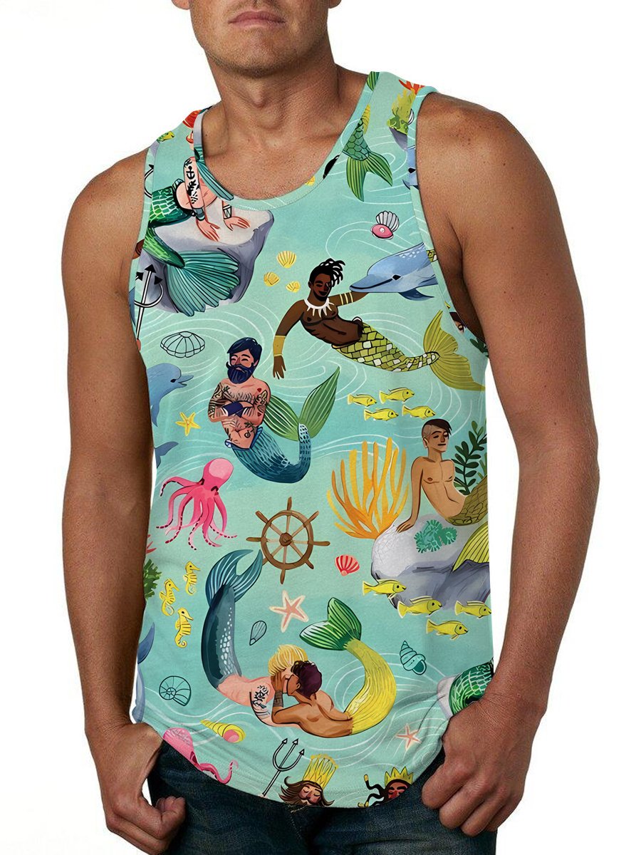 Men's Watercolor mermen Print Tank Top