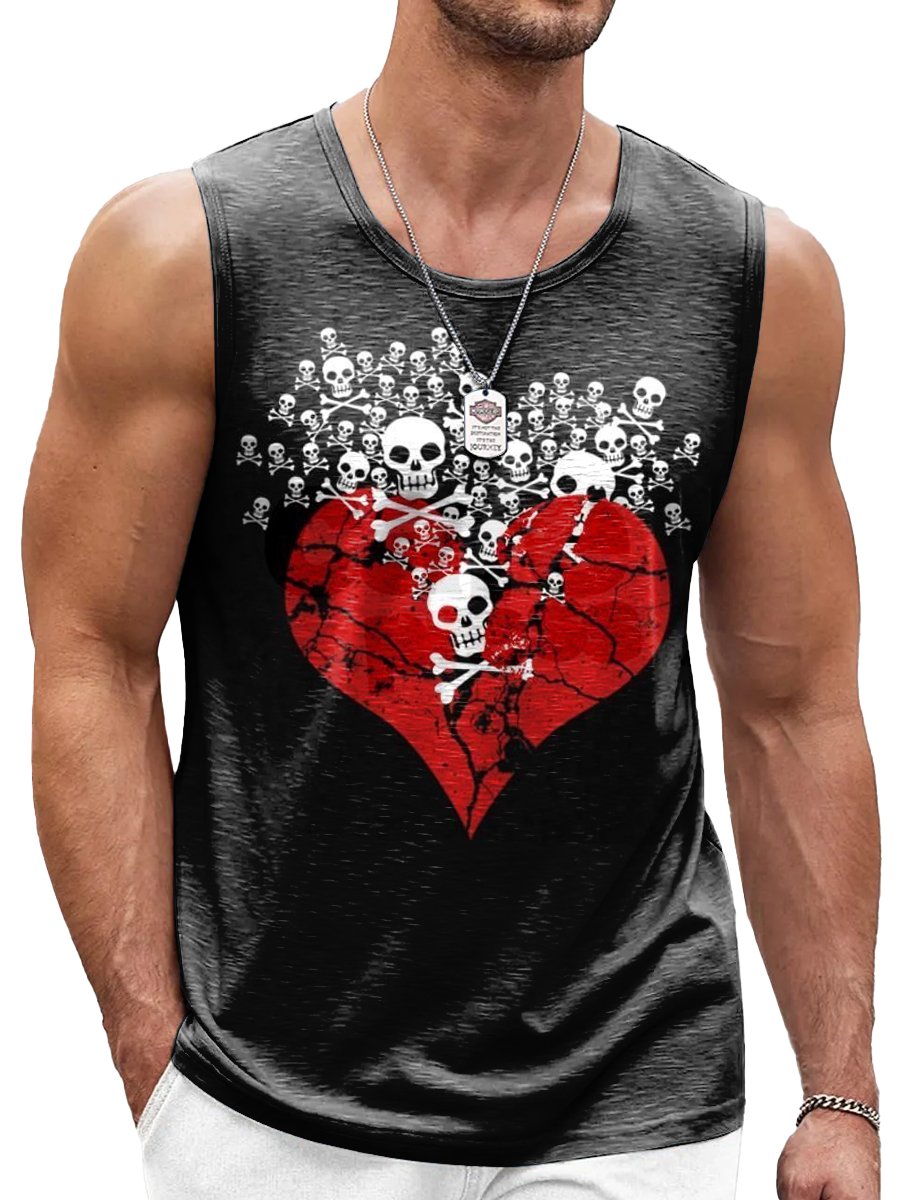Heartbroken Skull Print Casual Sleeveless Tank Top