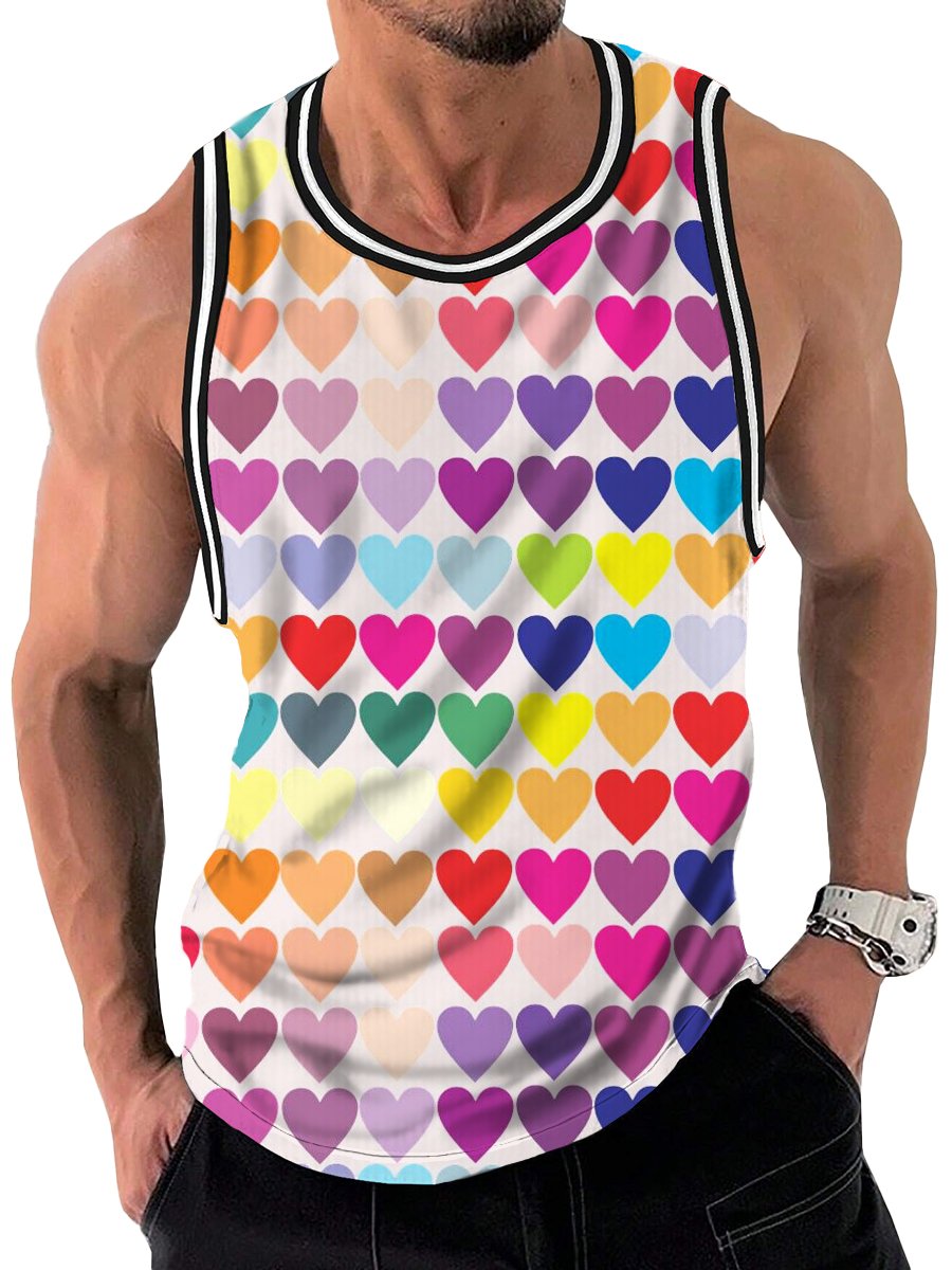 Rainbow Heart Print Crew Neck Tank Top