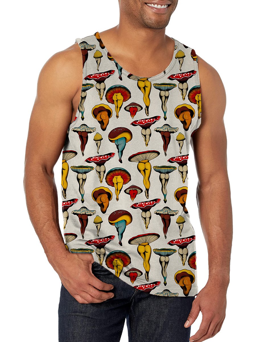 Men's Tank Top Sexy Mushroom Print Crew Neck Tank T-Shirt