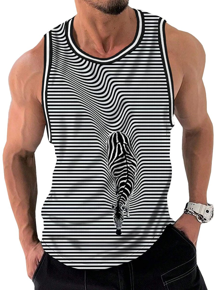 Artistic Striped Zebra Print Crew Neck Tank Top