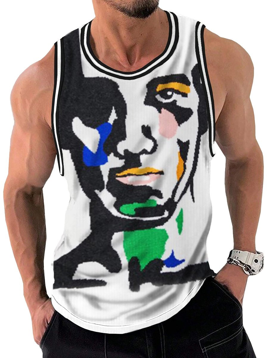 Retro Comic Face Print Crew Neck Tank Top