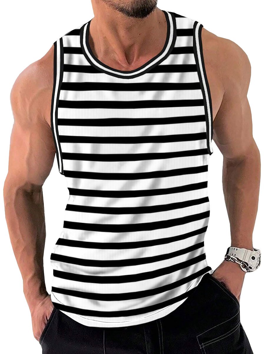 Two-Tone Striped Print Crew Neck Tank Top